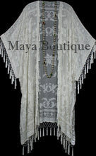 Ivory Beaded Silk Burnout Velvet Kimono Opera Coat Fringe Jacket Maya Matazaro