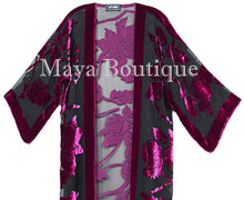 Magenta Long Kimono Jacket Silk Burnout Velvet No Fringe Maya Matazaro
