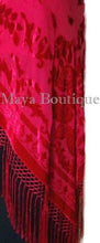 Silk Burnout Velvet Poncho Top Fringe Piano Shawl Wrap True Red Maya Matazaro
