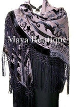 Eggplant Piano Shawl Scarf Burnout Velvet Square With Fringes Maya Matazaro