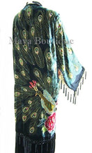 Black Dress Gown Silk Burnout Velvet Beaded Peacock Maya Matazaro S/M