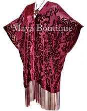 Burnout Velvet Dark Red Caftan Kimono Art Nouveau Made in USA By Maya Matazaro