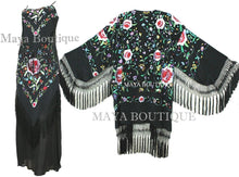 Dress Gown Silk Embroidered Flapper Style Black Multi Maya Matazaro M