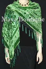 Green Piano Shawl Scarf Wrap All Beaded Silk Burnout Velvet Maya Matazaro