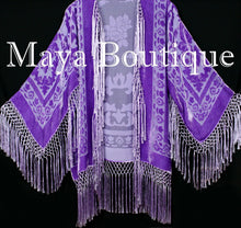 Maya Matazaro Lavender Silk Burnout Velvet Fringe Jacket Short Kimono Hand Dyed