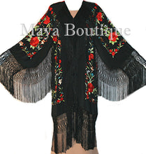 Embroidered Silk Opera Coat Kimono Flamenco Jacket Red Roses Black Maya Matazaro