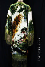 Kimono Duster Fringe Jacket Silk Solid Velvet Peacock Ivory Multi Maya Matazaro