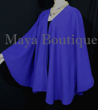Cashmere Wool Cape Ruana Wrap Coat Blue Iris Maya Matazaro Made in USA