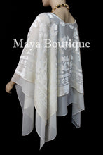 Maya Matazaro Layered Poncho Top Burnout Velvet & Chiffon Ivory Made In USA