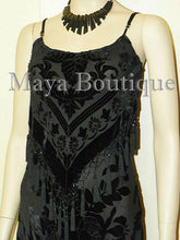 Black Dress Gown Fringe Flapper Style Beaded Burnout Silk Velvet Maya XL