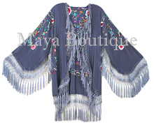 Embroidered Silk Fringe Jacket Flamenco Kimono Lilac Grey Short Maya Matazaro