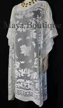 Burnout Velvet Caftan Dress Duster Kimono Ivory No Fringes Maya Matazaro USA