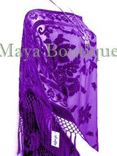 Purple Silk Burnout Velvet Caftan Dress Duster Fringe Kimono Maya Matazaro USA