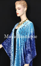 Blue Turquoise Camellia Burnout Velvet Caftan Kimono Hand Dyed Maya Matazaro USA