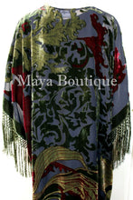 Fringe Jacket Kimono Silk Burnout Velvet Art Nouveau Black Olive Maya Matazaro