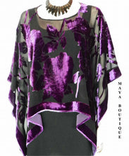 Silk Burnout Velvet Poncho Kimono Top Amethyst & Black No Fringe Maya Matazaro
