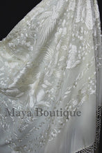 Ivory Flamenco Embroidered Silk Piano Shawl Wrap Flowers & Birds 88" Maya
