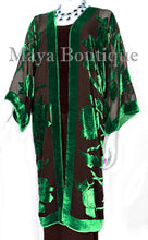 Green Long Kimono Jacket Silk Burnout Velvet No Fringe Maya Matazaro