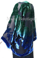 Silk Velvet Jacket Short Kimono No Fringe Hand Dyed Green Blue Maya Matazaro