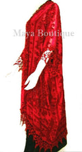 Red Burnout Velvet & Lace Kimono Caftan Jacket Duster Maya Matazaro