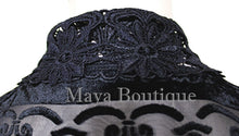 Lace & Burnout Velvet Kimono Caftan Jacket Duster Black Maya Matazaro Plus