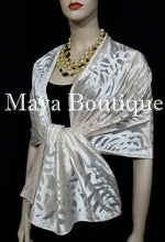 Maya Matazaro Ivory Pearl Camellia Shawl Wrap Scarf Burnout Velvet Elegant!