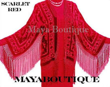 Fringe Jacket Kimono Scarlet Red Silk Burnout Velvet Short Maya Matazaro US Made