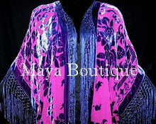 Kimono Fringe Jacket Duster Burnout Velvet Fucshia Purple Maya Matazaro Plus