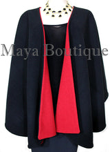 Reversible Cape Ruana Wrap Coat Black & Red Cashmere Wool USA Made Maya Matazaro