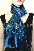 Teal Blue Scarf Sequin Velvet & Georgette Double Sided Maya Matazaro