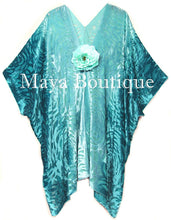 Teal Ombre Camellia Burnout Velvet Caftan Kimono Hand Dye Maya Matazaro