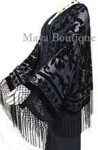 Fringe Jacket Burnout Velvet Short Kimono Black Maya Matazaro Plus size