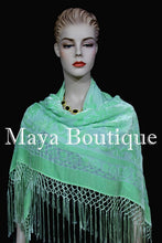 Piano Shawl Wrap Scarf Silk Burnout Velvet Mint Color Hand Dyed Maya Matazaro