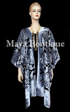 Maya Matazaro Baroque Burnout Velvet Caftan Kimono Jacket Silver Black USA Made