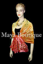 Maya Matazaro Hand Dyed Orange Gold Camellia Shawl Wrap Scarf Burnout Velvet