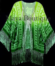 Maya Matazaro Greenery Ombre Burnout Velvet Kimono Jacket Hand Dye Wearable Art