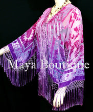 Wearable Art Hand Dyed Velvet Kimono Fringe Jacket Grape Wine Maya Matazaro