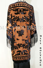 Orange & Black Silk Burnout Velvet Fringes Jacket Kimono Coat Long Maya Matazaro