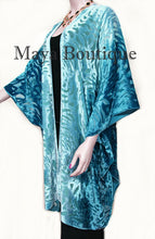 Teal Ombre Camellia Burnout Velvet Caftan Kimono Hand Dye Maya Matazaro