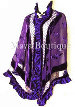 Purple Shawl Scarf Wrap Silk Burnout Velvet Bead Triangle Ruffles Maya Matazaro