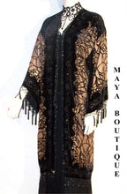 Fringe Jacket Kimono Silk Burnout Velvet Beaded Spider Black Beige Maya Matazaro