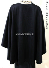 Cashmere Reversible Cape Ruana Wrap Coat Ivory & Black Maya Matazaro USA Made