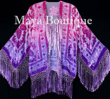 Wearable Art Hand Dyed Velvet Kimono Fringe Jacket Grape Wine Maya Matazaro