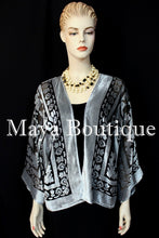 Maya Matazaro Silver Gray Jacket Kimono Burnout Velvet Short No Fringe
