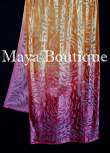 Maya Matazaro Hand Dyed Magenta Orange Camellia Shawl Wrap Scarf Burnout Velvet