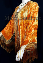 Orange Kimono Silk Burnout Velvet Fringe Jacket Short Maya Matazaro