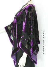 Silk Burnout Velvet Poncho Kimono Top Amethyst & Black No Fringe Maya Matazaro