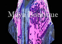 Kimono Fringe Jacket Duster Burnout Velvet Fucshia Purple Maya Matazaro Plus
