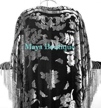 Kimono Fringe Jacket Opera Coat Burnout Velvet Silver Black Maya Matazaro
