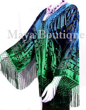 Maya Matazaro Art to Wear Burnout Velvet Kimono Jacket Hand Dyed Green Blue